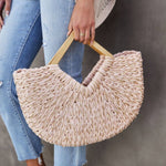 Isabella Wooden Handle Straw Tote Bag: Nude - Pages & Parcels