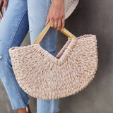 Isabella Wooden Handle Straw Tote Bag: Nude - Pages & Parcels