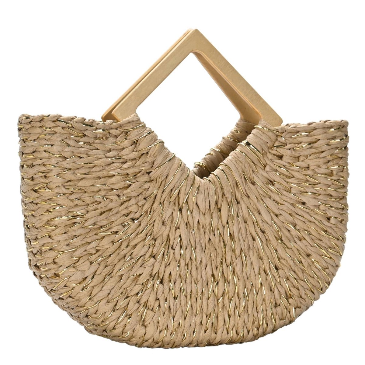 Isabella Wooden Handle Straw Tote Bag: Nude - Pages & Parcels