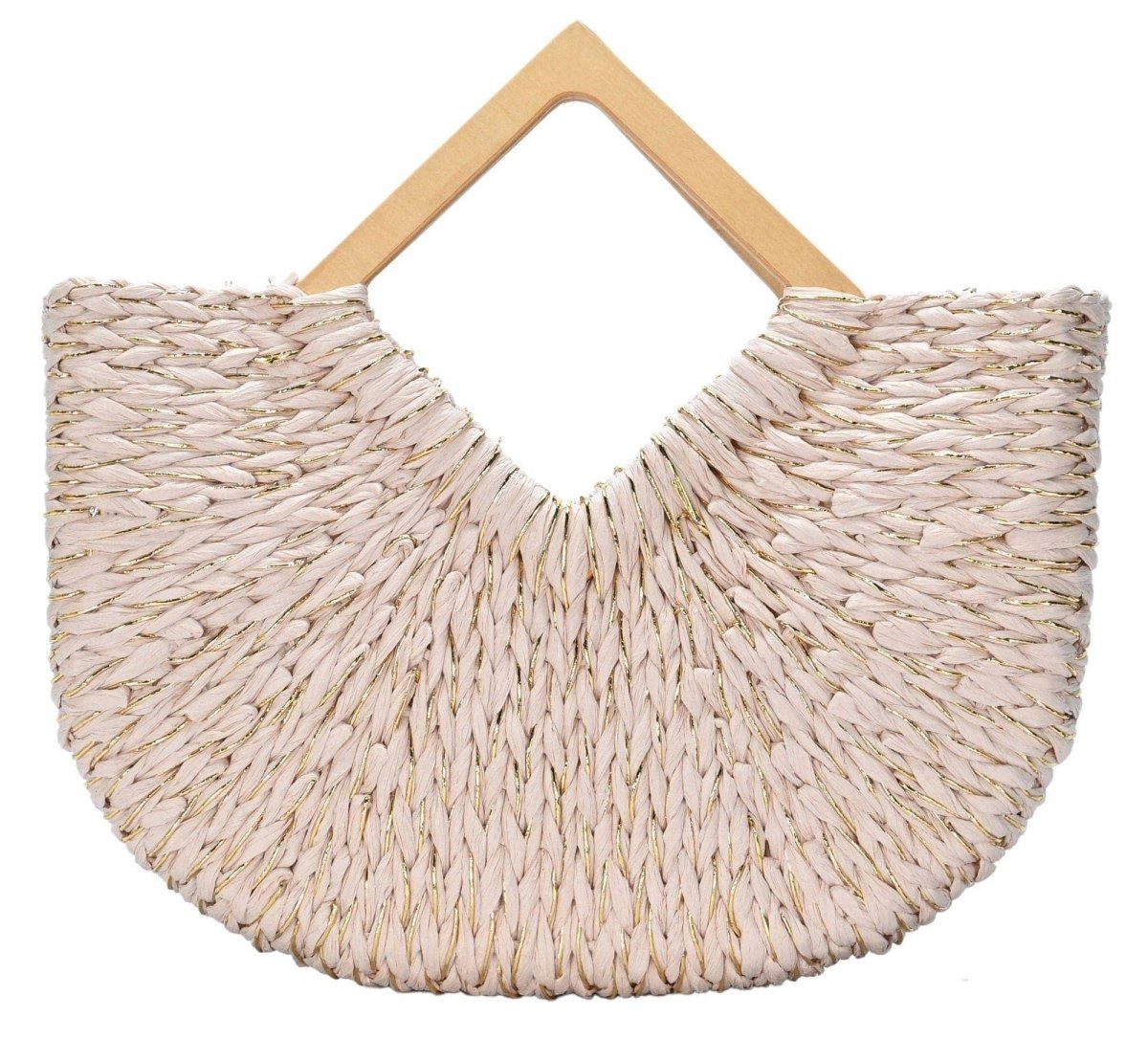 Isabella Wooden Handle Straw Tote Bag: Nude - Pages & Parcels