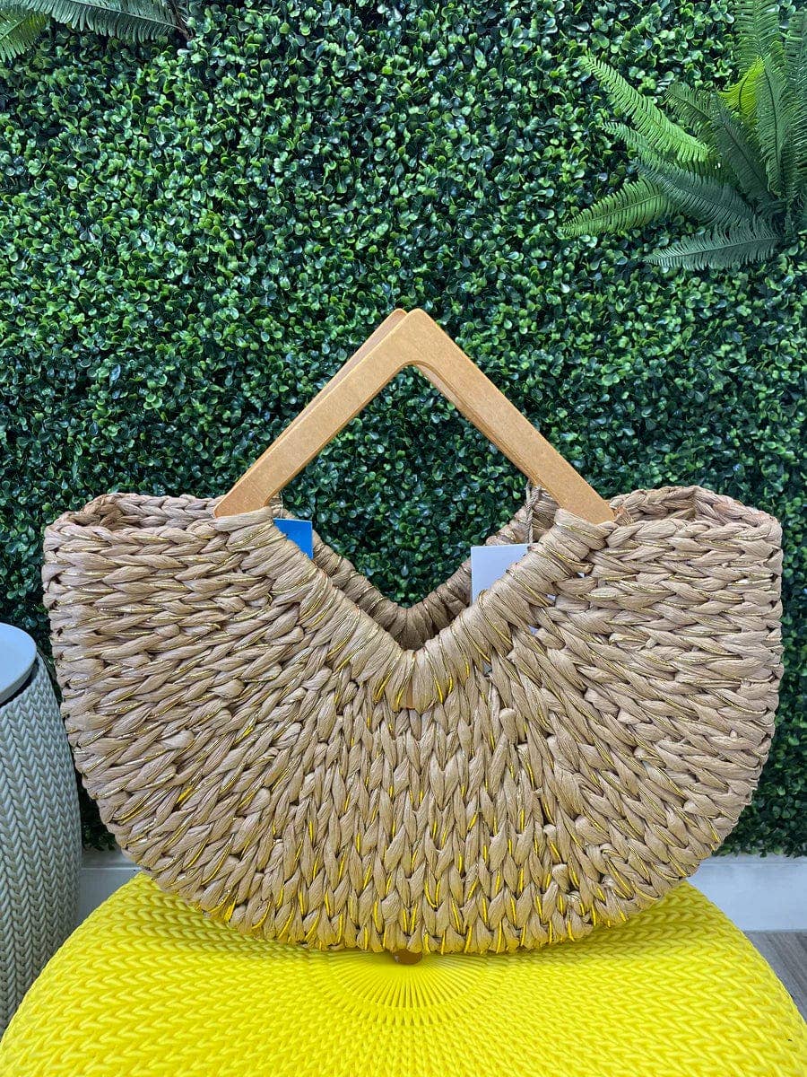 Isabella Wooden Handle Straw Tote Bag: Nude - Pages & Parcels