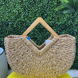 Isabella Wooden Handle Straw Tote Bag: Nude - Pages & Parcels