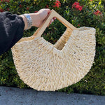 Isabella Wooden Handle Straw Tote Bag: Nude - Pages & Parcels
