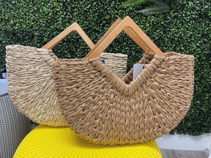 Isabella Wooden Handle Straw Tote Bag: Nude - Pages & Parcels
