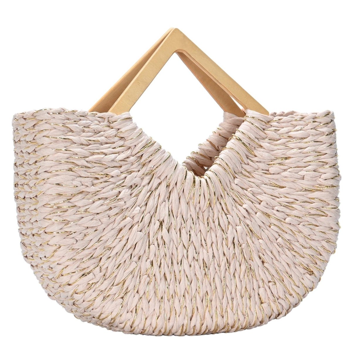 Isabella Wooden Handle Straw Tote Bag: Nude - Pages & Parcels