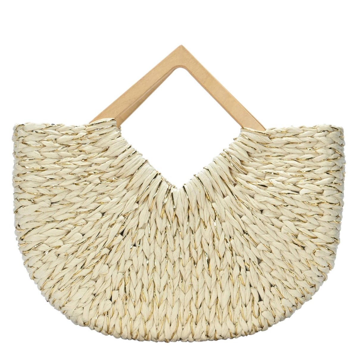 Isabella Wooden Handle Straw Tote Bag: Nude - Pages & Parcels