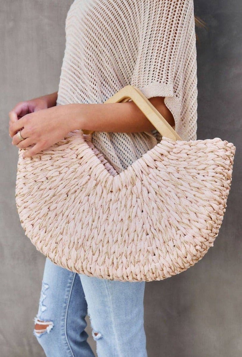 Isabella Wooden Handle Straw Tote Bag: Nude - Pages & Parcels