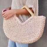 Isabella Wooden Handle Straw Tote Bag: Nude - Pages & Parcels