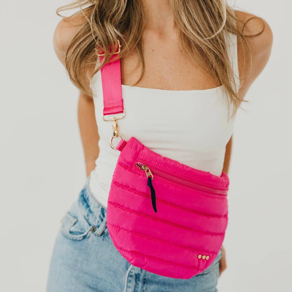 Quilted puffer bum bag with an adjustable strap