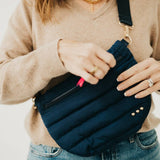 Quilted puffer bum bag with an adjustable strap