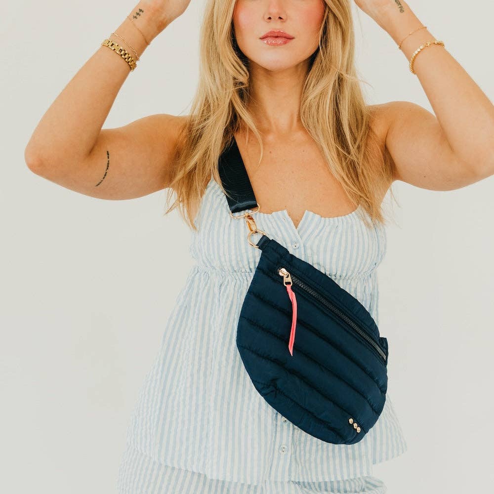 Quilted puffer bum bag with an adjustable strap
