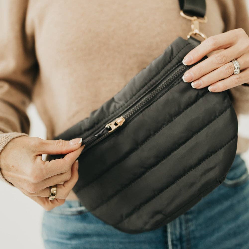 Quilted puffer bum bag with an adjustable strap