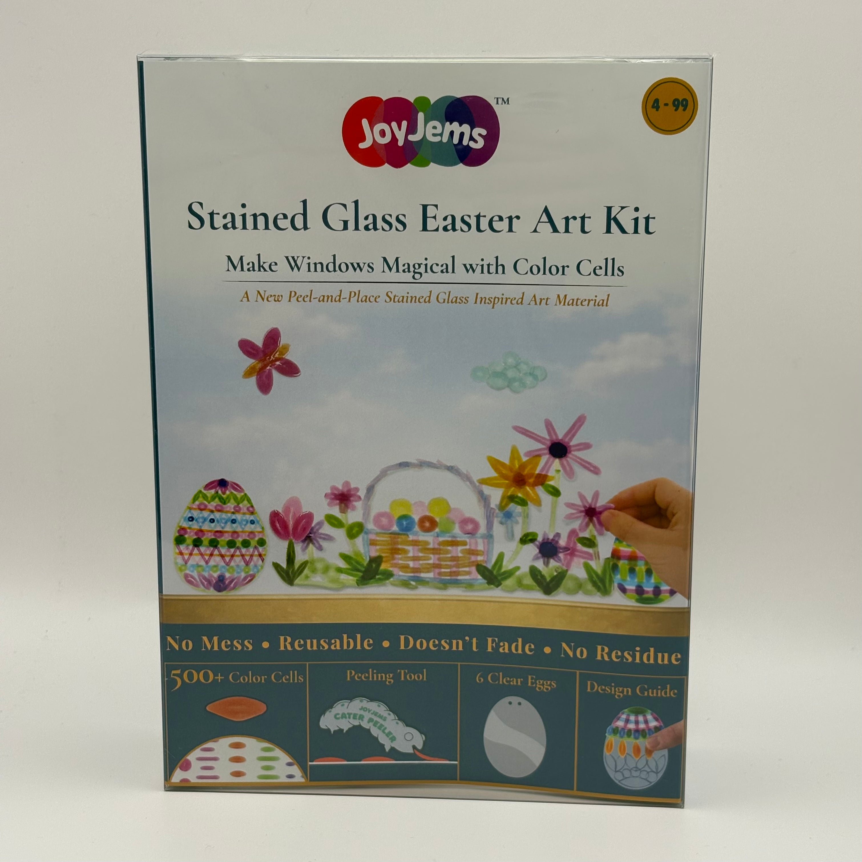 JoyJems Stained Glass Easter Art Kit packaging on a white background