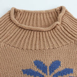 Khaki Floral Knit Sweater Women Ribbed Pattern N5A880 - Pages & Parcels