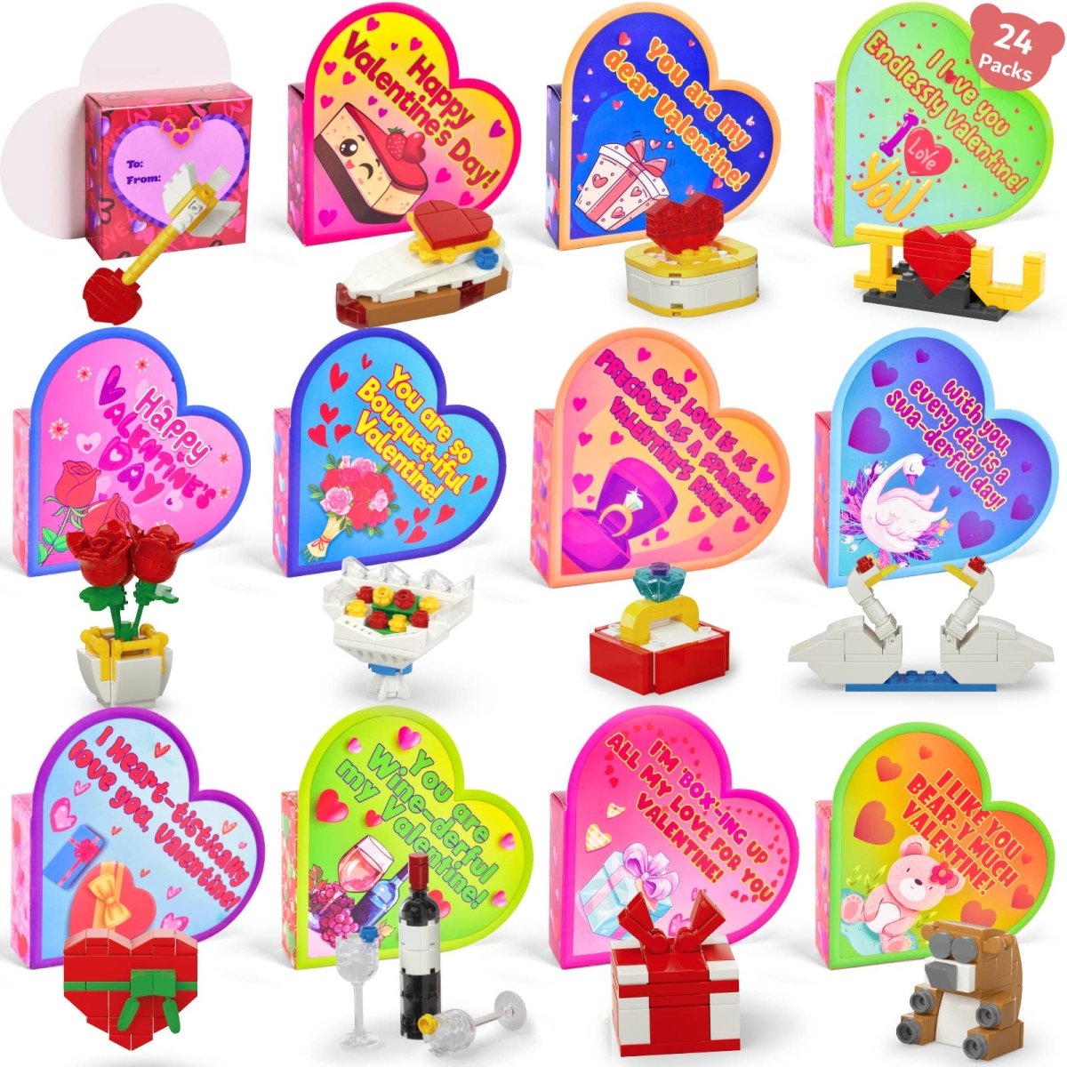 Kids' Valentine Heart Box & 24 Flower Heart Block Sets - Pages & Parcels