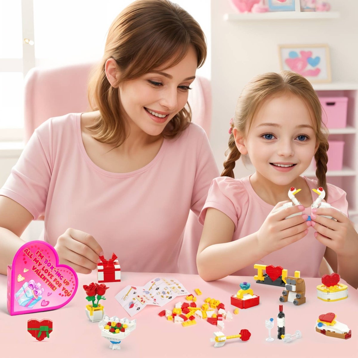 Kids' Valentine Heart Box & 24 Flower Heart Block Sets - Pages & Parcels