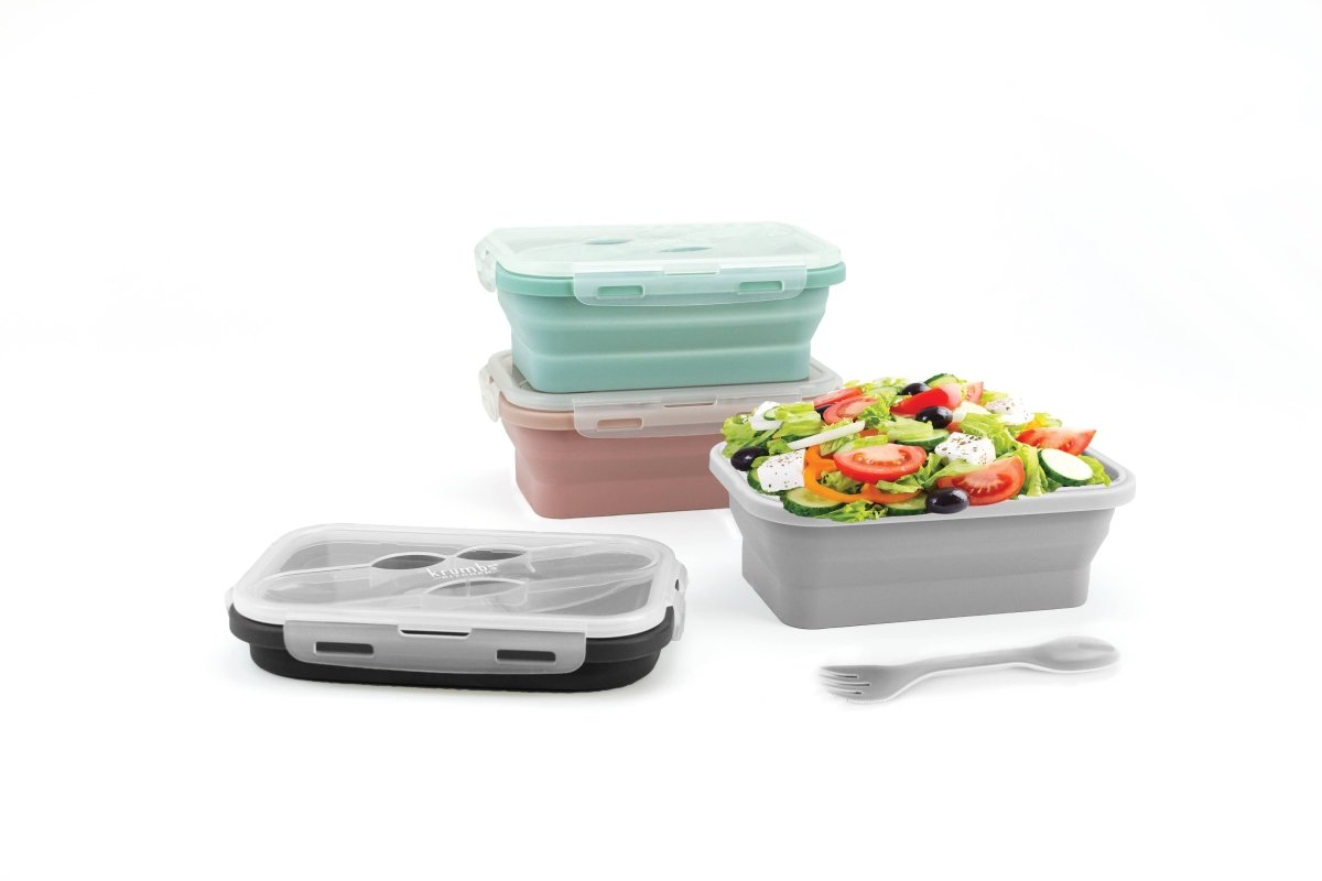 A collapsible silicone lunch container from the Krumbs Kitchen Essentials assortment