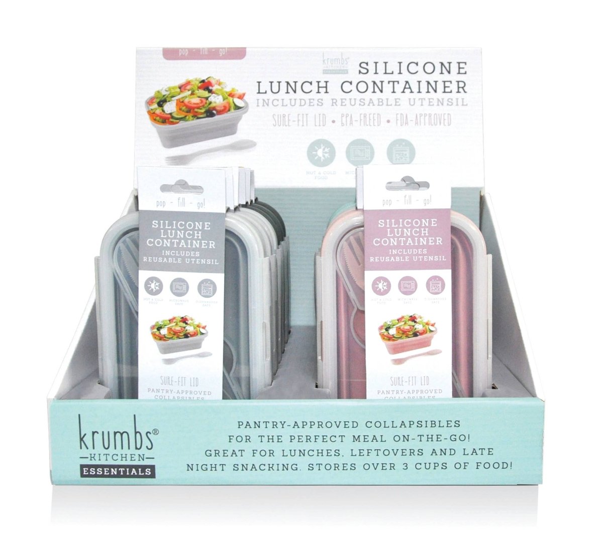 A collapsible silicone lunch container from the Krumbs Kitchen Essentials assortment