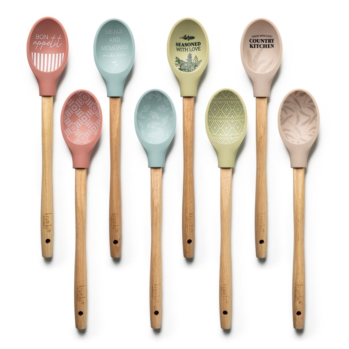A wooden-handled Krumbs Kitchen Farmhouse spoon