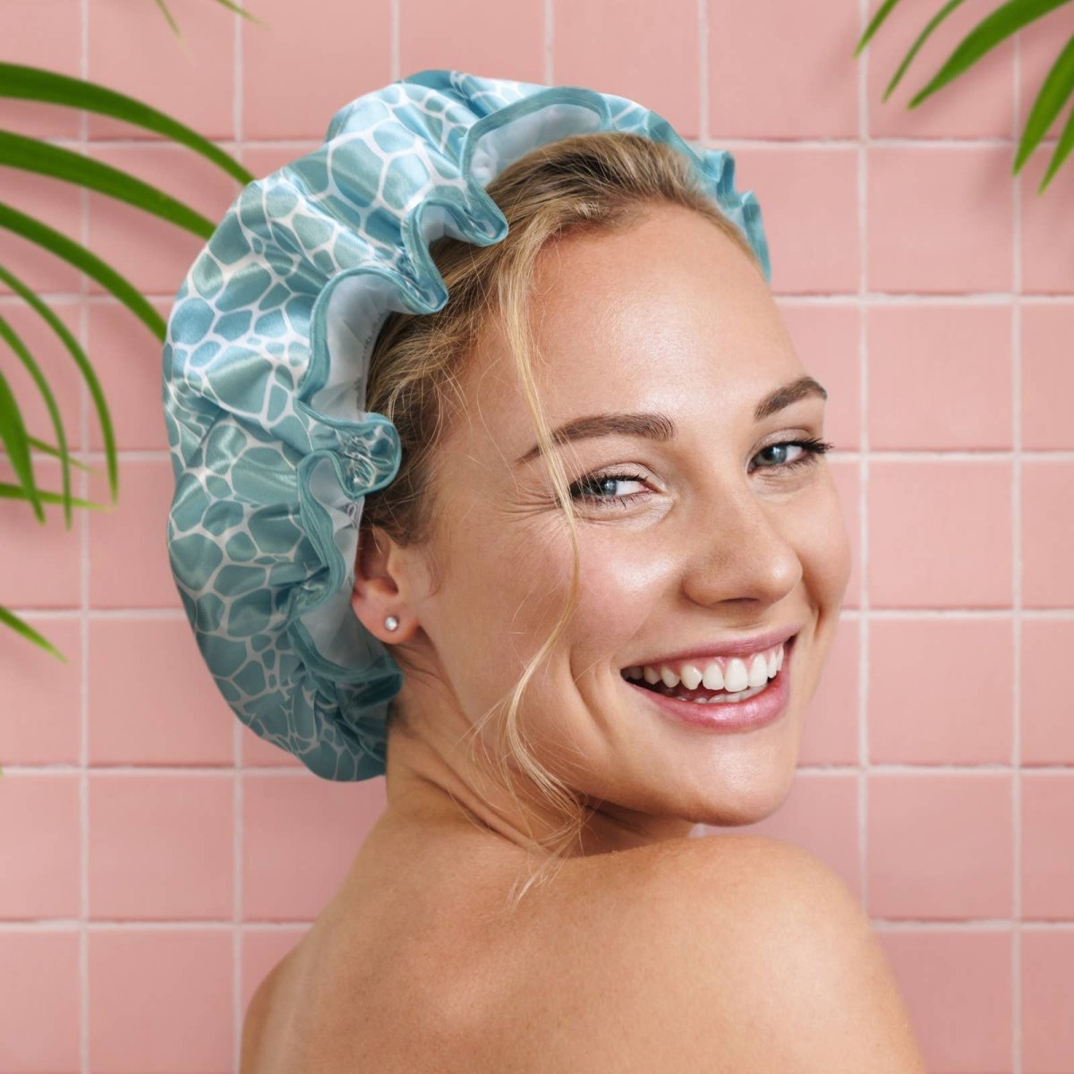 A patterned Lemon Lavender Not Your Grandma's shower cap