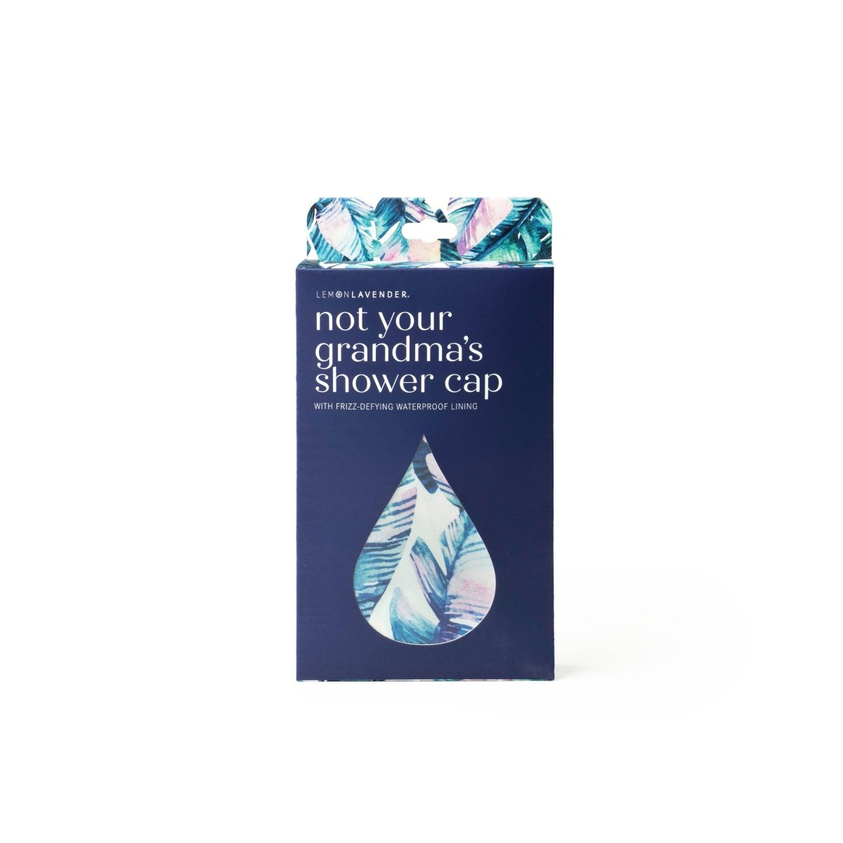 A patterned Lemon Lavender Not Your Grandma's shower cap
