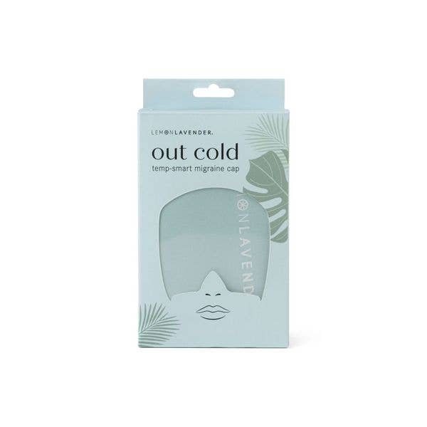 A gel-bead Lemon Lavender Out Cold temperature-smart migraine relief cap