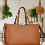 Leonetta Three Compartment Women's Satchel Tote Bag: Taupe - Pages & Parcels