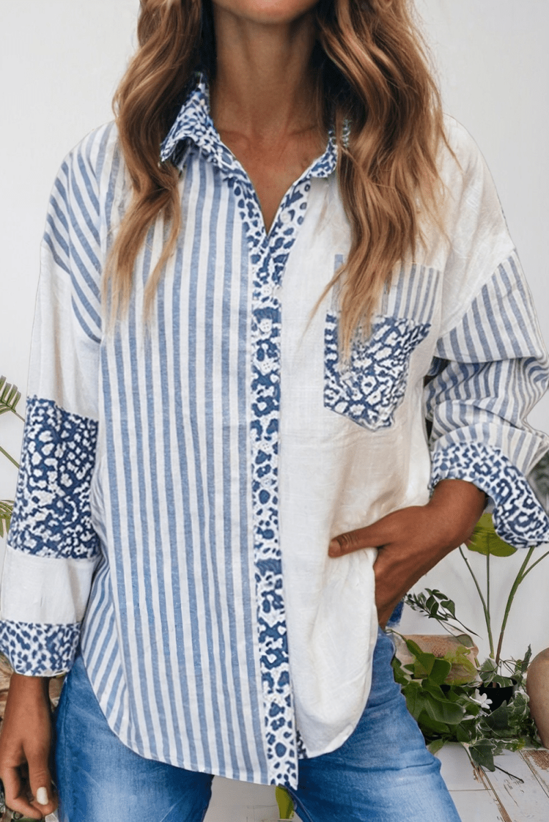 Leopard Striped Western Patchwork Button - up Shirt - Pages & Parcels