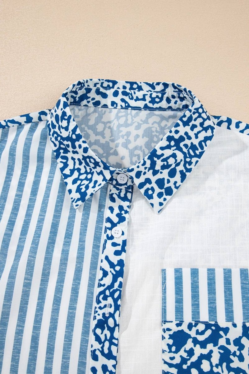 Leopard Striped Western Patchwork Button - up Shirt - Pages & Parcels
