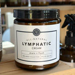 Jar of Rowe Casa all-natural lymphatic cream on a wooden surface