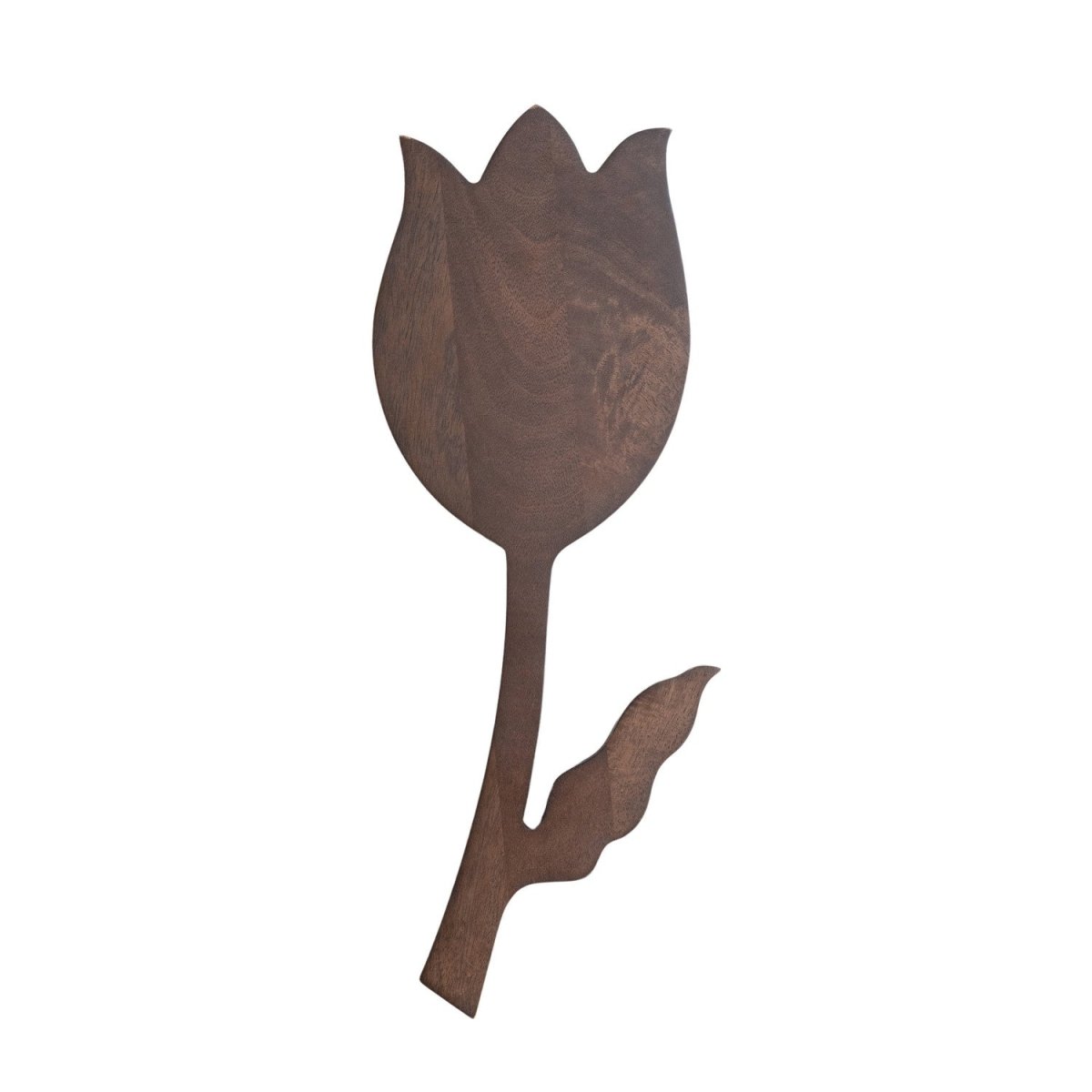 Flower-shaped mango wood cheese and cutting board in walnut finish