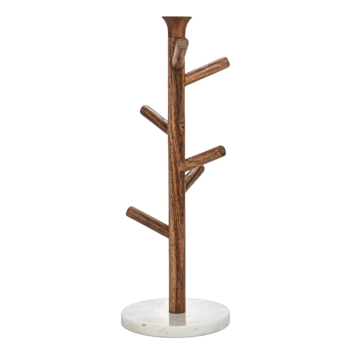 Mango wood and marble mug rack with hooks for hanging mugs