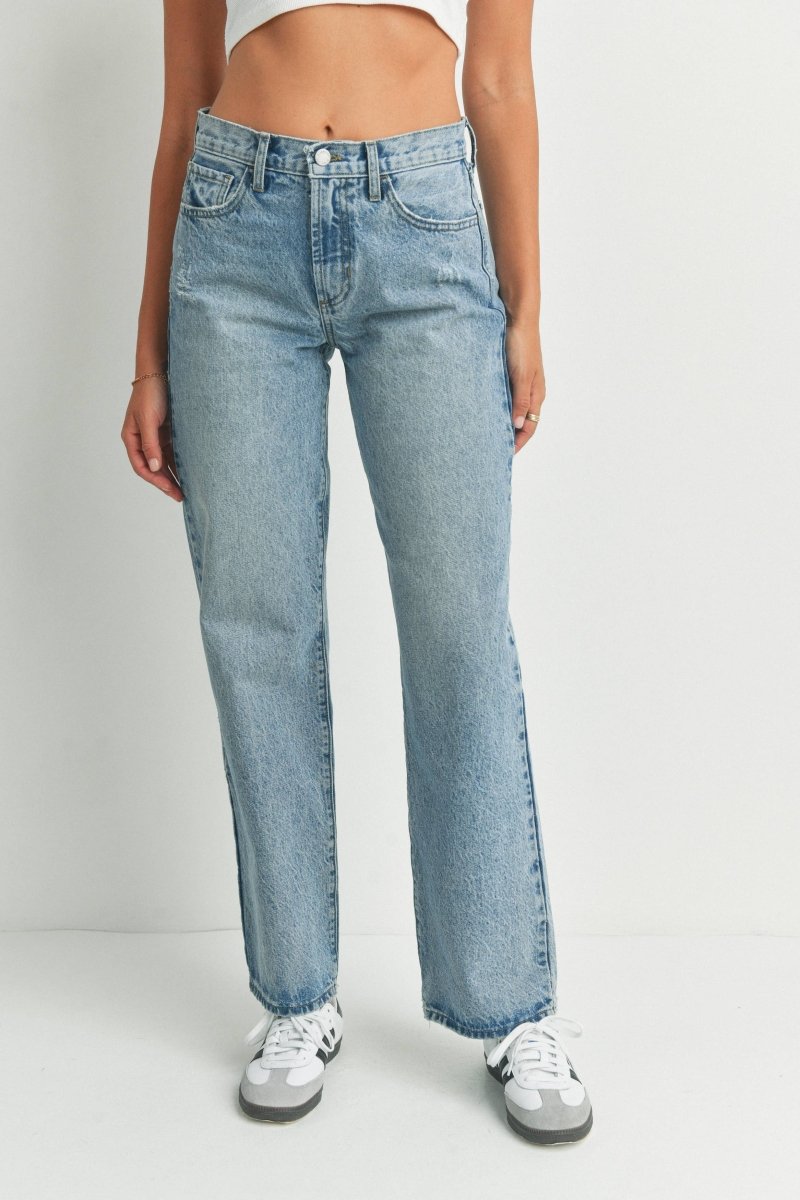 Medium wash relaxed straight leg jeans