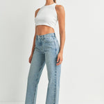 Medium wash relaxed straight leg jeans
