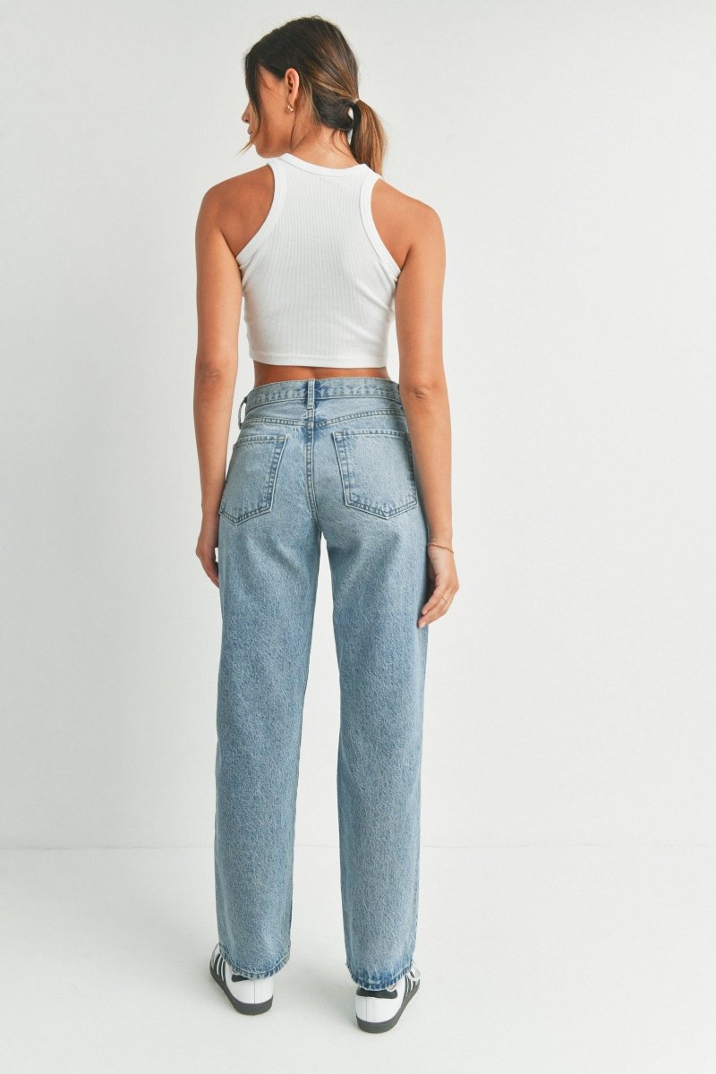 Medium wash relaxed straight leg jeans
