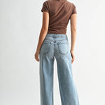 Medium wash high-rise stretchy wide leg jeans