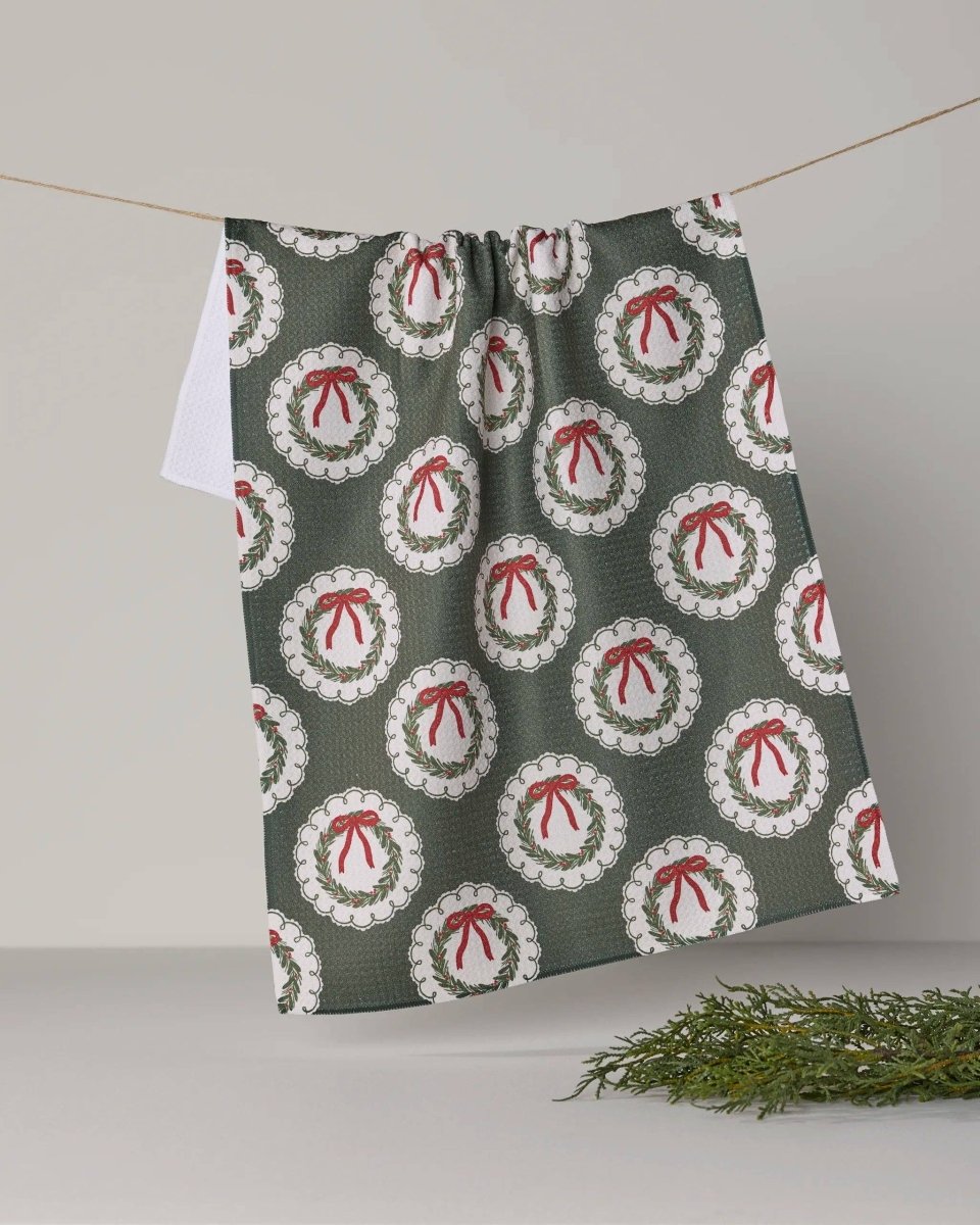 Merry Wreaths Tea Towel - Holiday 2026 - Pages & Parcels