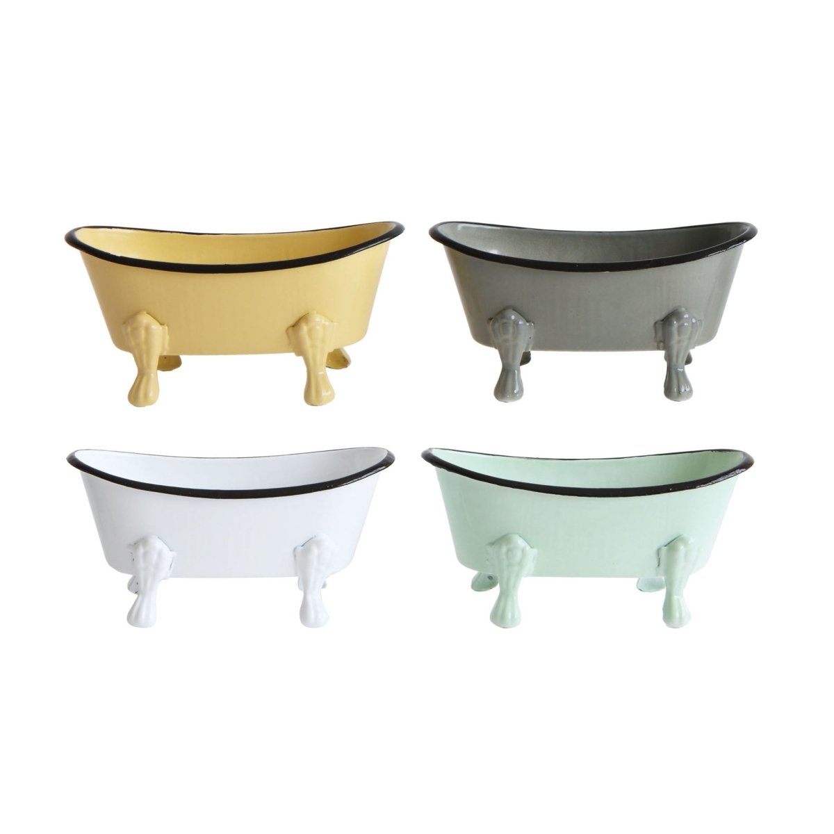 Vintage-style metal bathtub soap dish, available in four colors