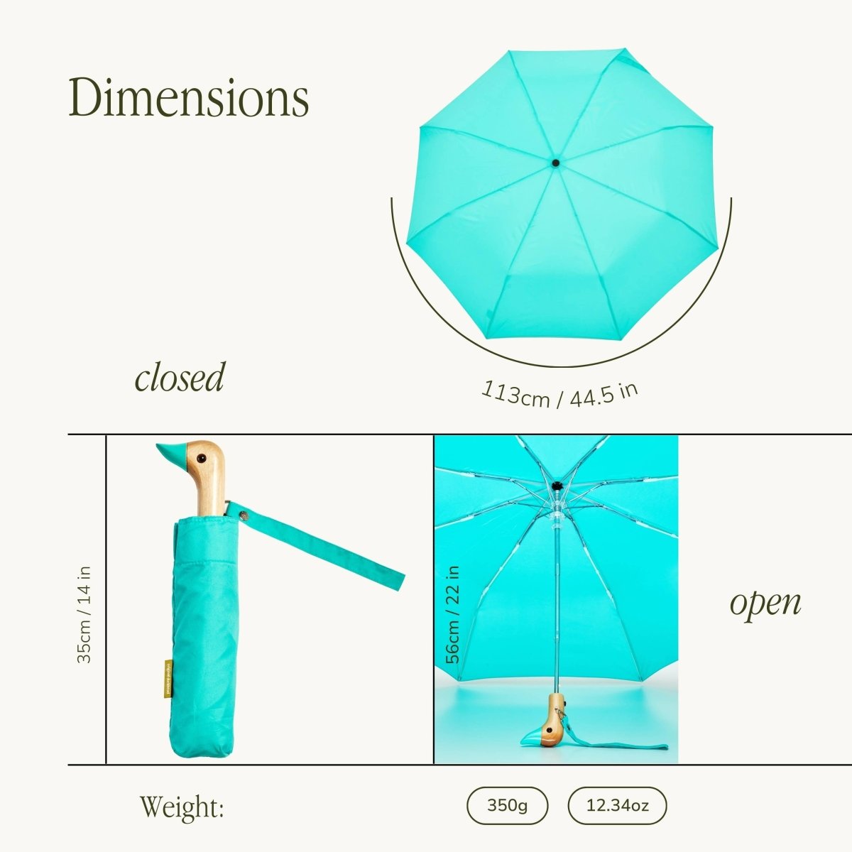 Mint Compact Eco - Friendly Wind Resistant Duckhead Umbrella - Pages & Parcels