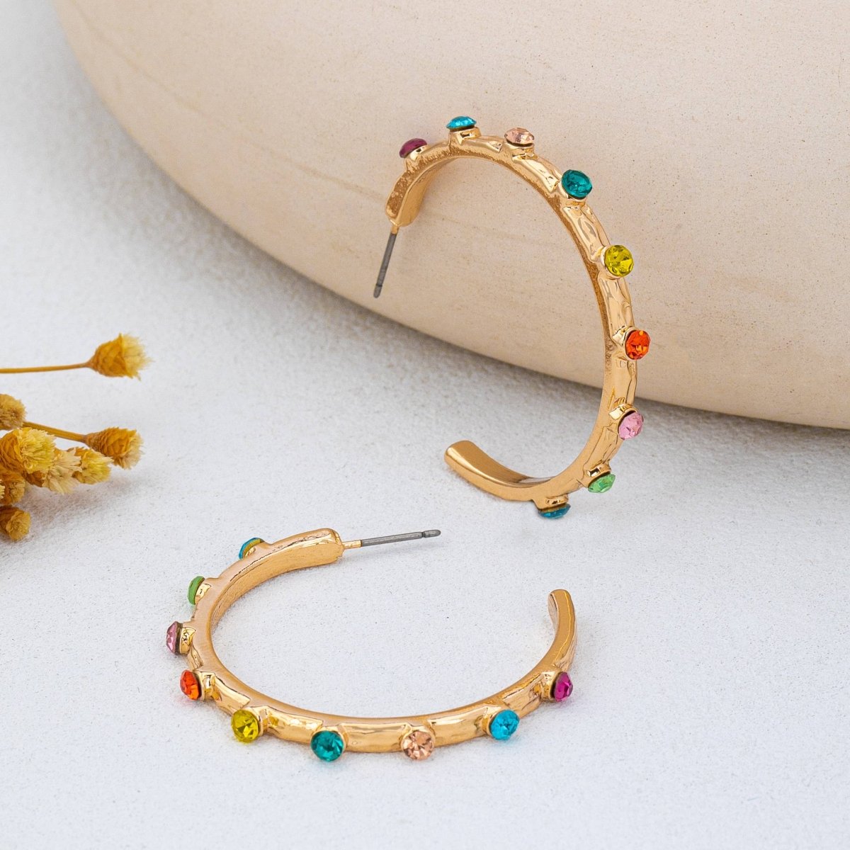Multi-Color Gemstone Hoop Earrings - Pages & Parcels