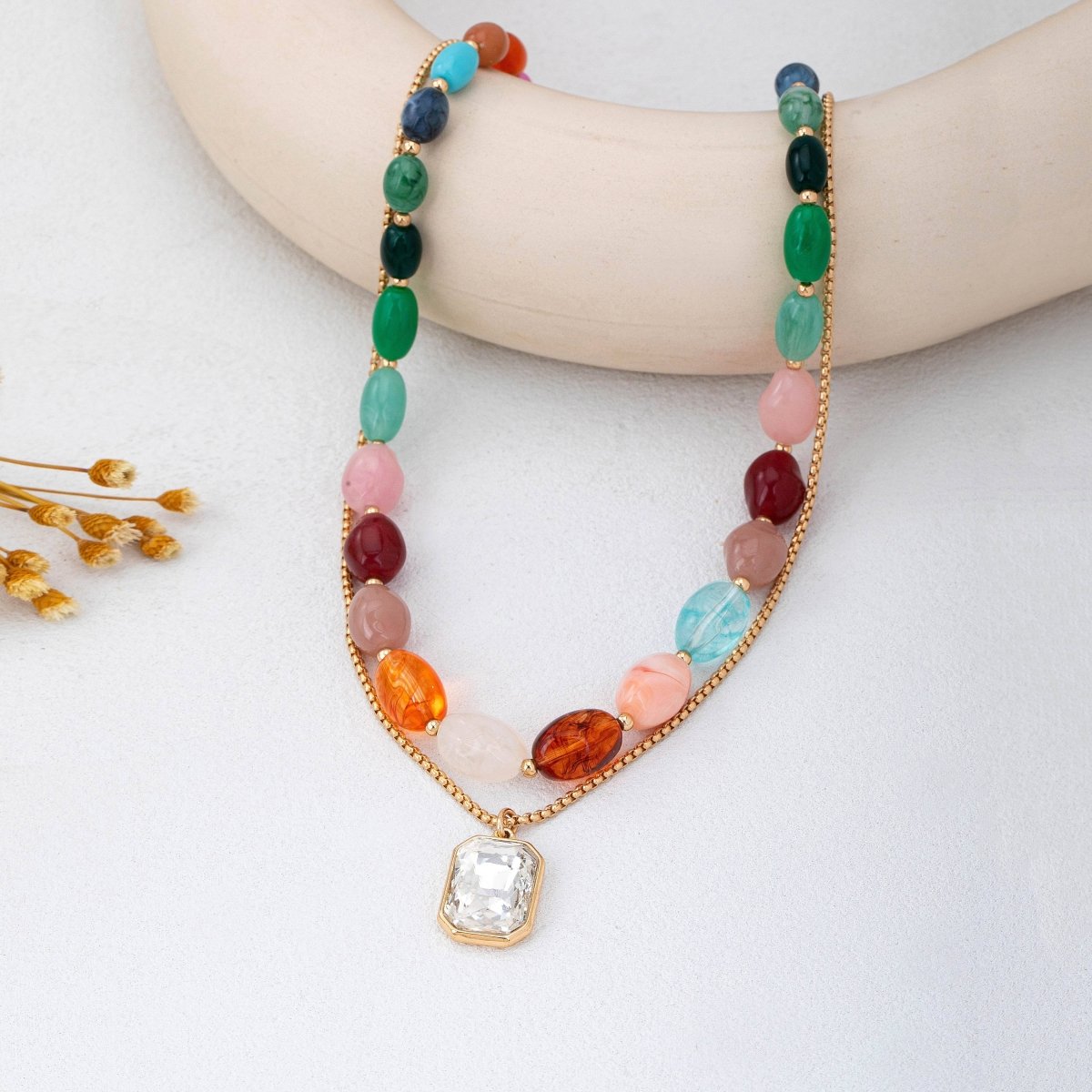 Multi-Color Stone & Crystal Pendant Necklace - Pages & Parcels