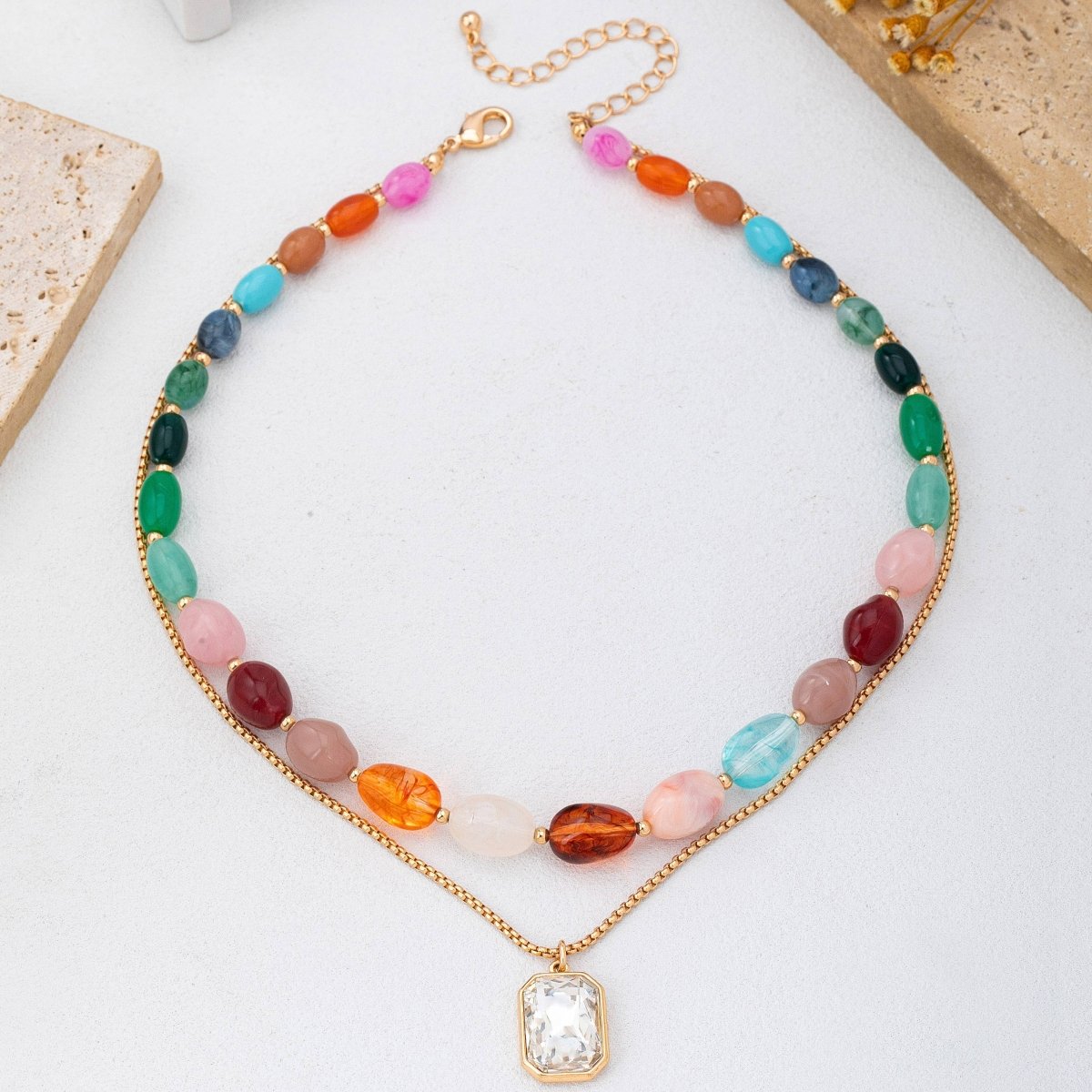 Multi-Color Stone & Crystal Pendant Necklace - Pages & Parcels