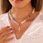 Multi layer gold-tone necklace with resin beaded pendant