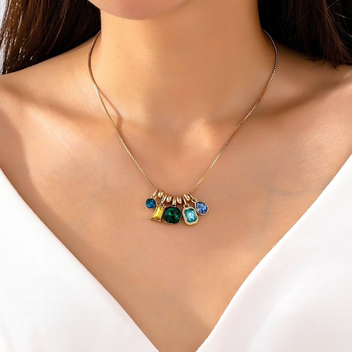 Multicolor crystal cluster pendant necklace