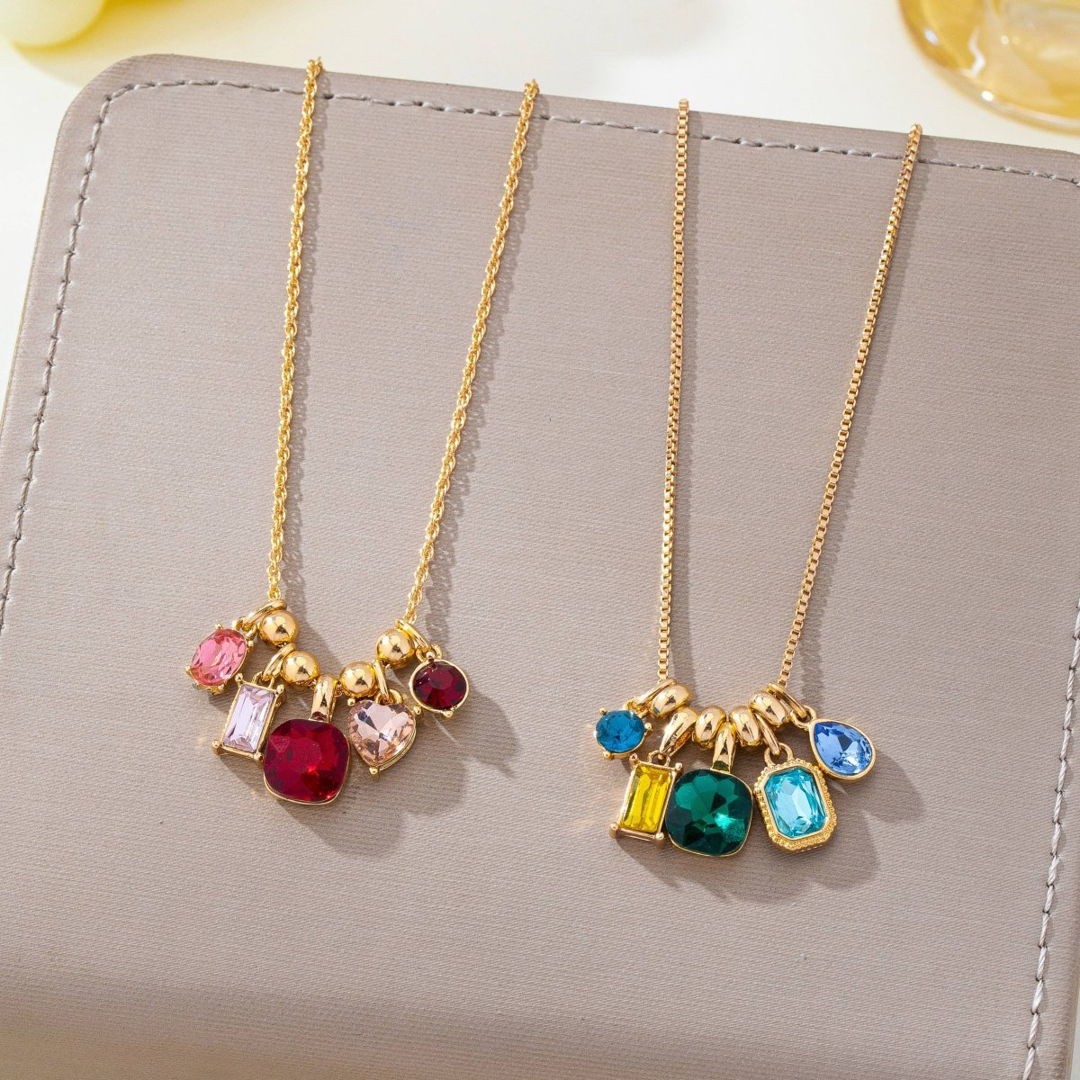 Multicolor crystal cluster pendant necklace