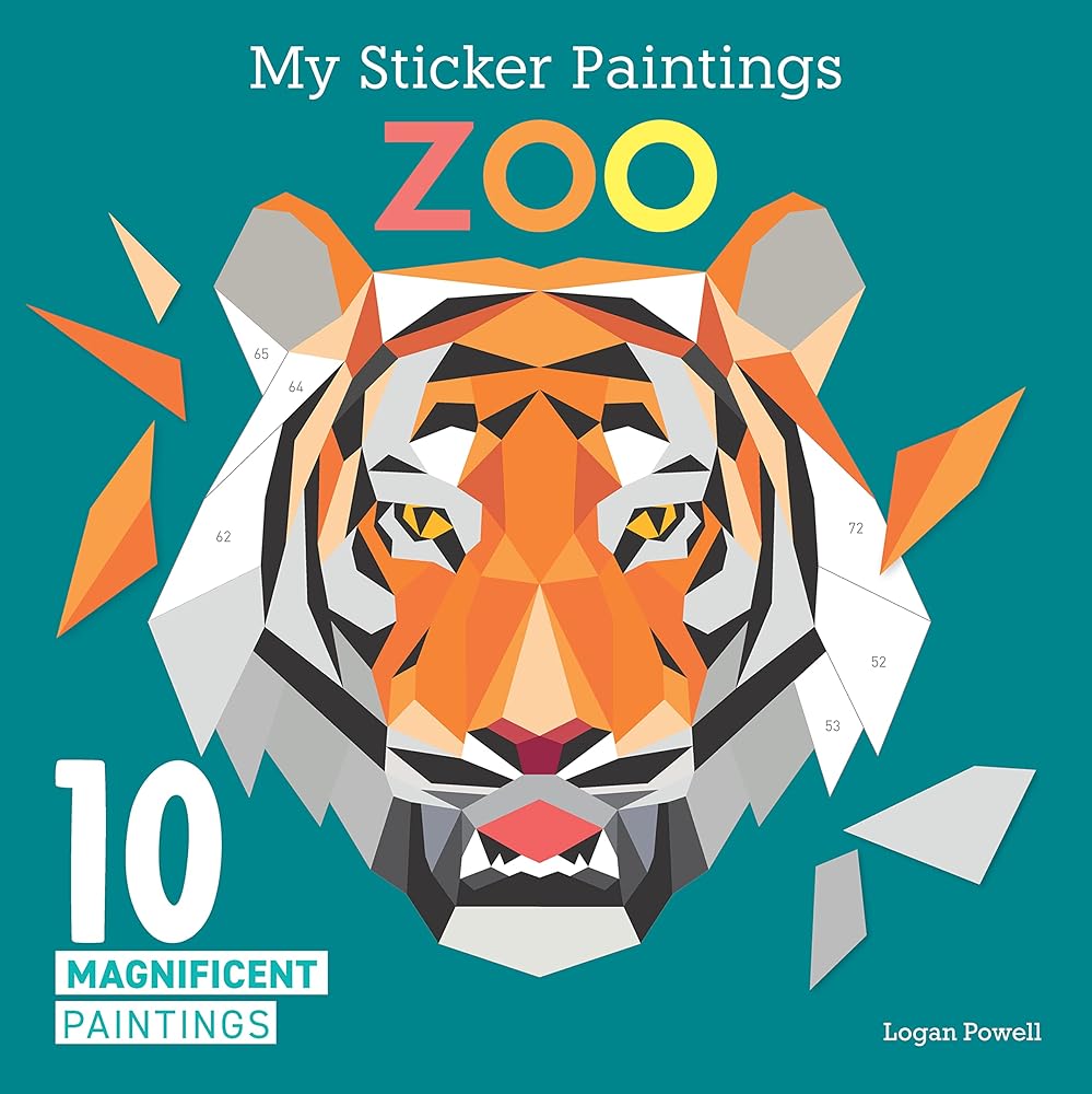 My Sticker Paintings: Zoo: 10 Magnificent Paintings (Happy Fox Books) For Kids Ages 6-10 - Tiger, Wolf, Elephant, Giraffe, and More, with 50-100 Removable, Reusable Stickers per Design cover image