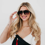 Oversized aviator sunglasses with a soft-cloth case