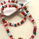 Natural stone charm necklace with spring clasp closure