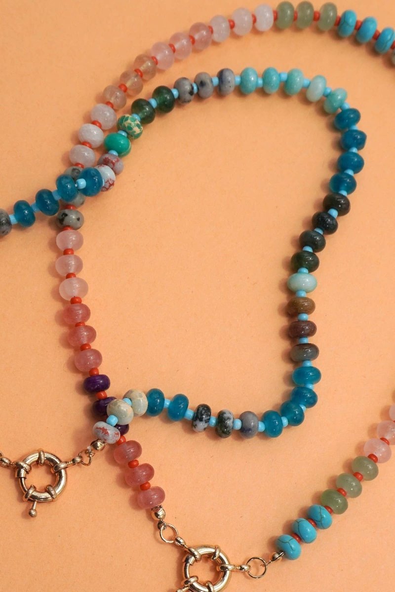 Natural stone charm necklace with spring clasp closure