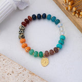 Natural stone heart charm stretch bracelet